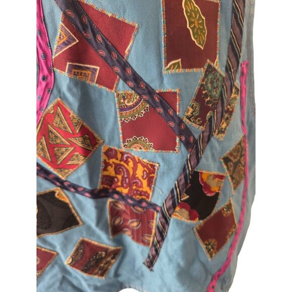 Handmade 80s Boho Reversible Vest Sz XL–2X Denim Patchwork Applique Stripe Cotto - Picture 8 of 10